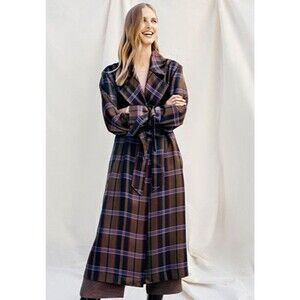 Aritzia Le Fou Wilfred Savine Jacket Brown Legend Check Trench XXS NWT $450